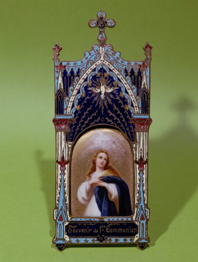 First Communion Souvenir Depicting the Virgin and the Holy Spirit by French School