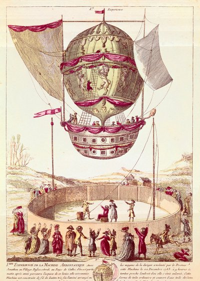 First Flight of a Hot Air Balloon, 22 December 1783 in Defsessebruk (Wales) by French School