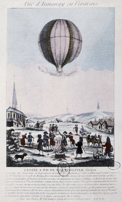 First flight to Annonay by the Montgolfier brothers in 1783 by French School