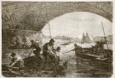 Fishing for weapons in the Seine, illustration from Cassells History of the War between France and Germany, 1870-1871 by French School