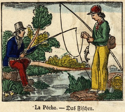 Fishing, the image of a spinal 19th century by French School