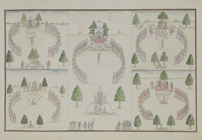 Five Hindu Cults: Shiva, Krishna, Vishnu, Brahma and Mother Goddess from The Gentil Album, Published in 1774 by French School