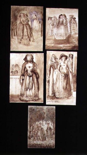 Five Sketches of Courting Lovers in the Park of Versailles by French School