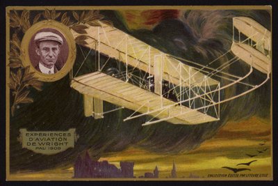 Flight of the Wright Brothers Flyer, Pau, France by French School