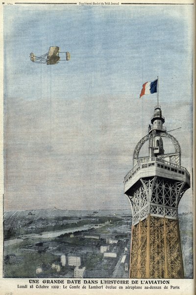 Flight of the Count of Lambert Over Paris on October 18 by French School