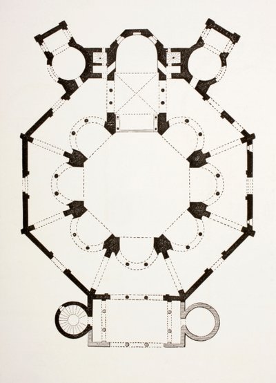 Floor plan of the 6th century Byzantine San Vitale Church in Ravenna, Italy, from Les Arts au Moyen Age, published 1873 by French School