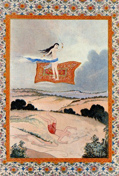 Fly, O Magic Carpet and Transport Me, illustration from The Arabian Nights. 1895 by French School