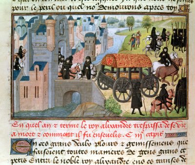 How Alexander the Great (356-323 BC) Passed Away and Was Buried, from the manuscript by Jean Vauquelin, from the Histoire du Grand Alexandre, 1460 by French School