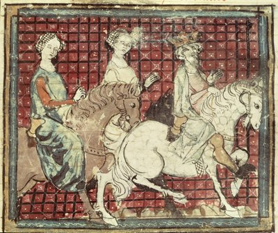 Chilperic I (543-97) and Fredegonde on Horseback, from the Grandes Chroniques de France, 1375-79 by French School
