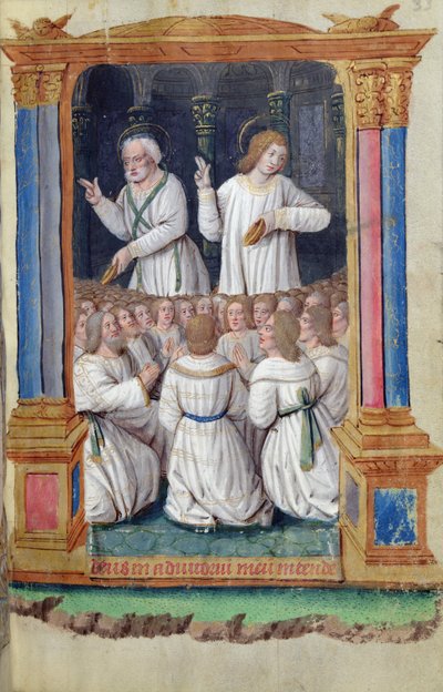 St. Peter and St. John Exhorting the Faithful from Heures a lUsage de Rome by French School