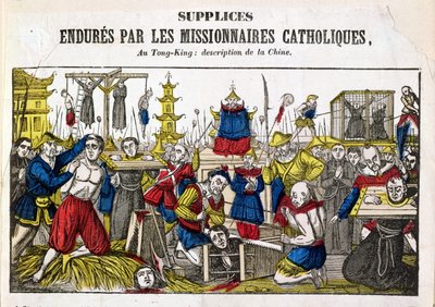 Forms of Torture Endured by the Catholic Missionaries at Tonking, China, 1840 by French School