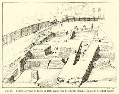 Excavations at the Palace of Justice in 1848, in the Courtyard of Sainte-Chapelle, Drawing by M Albert Lenoir by French School