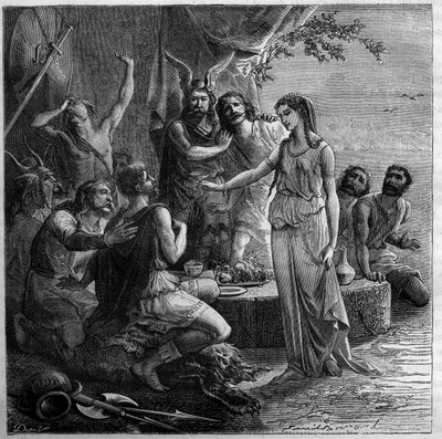 Foundation of Marseille in 600 BC: On the day of the arrival of the Greek sailors, the head of the Nams organizes a meal during which his daughter Gyptis has to choose his wife by holding him a cup. The Greeks were invited by French School