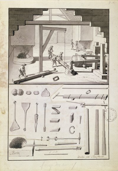 Foundry, drawing for the Description des Arts et Métiers, by L. Simonneau, which inspired Diderot for the Encyclopédie by French School