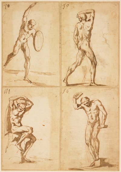 Four Studies of Male Nudes by French School