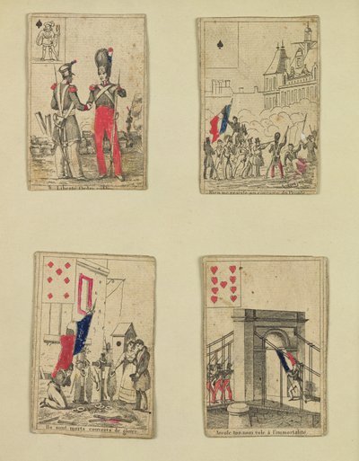 Four Playing Cards Commemorating the Heroes of July 1830 by French School