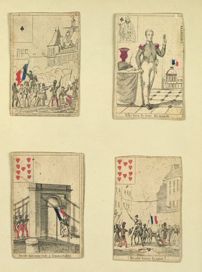 Four Playing Cards Commemorating the Heroes of July 1830 by French School