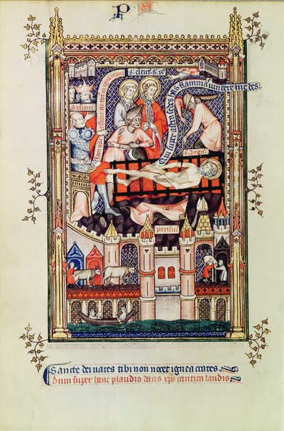 St. Denis being tortured on the rack, from Vie de St. Denis, 1317 by French School