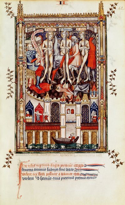 Third flagellation of St. Denis and his companions, from Vie de St. Denis, 1317 by French School