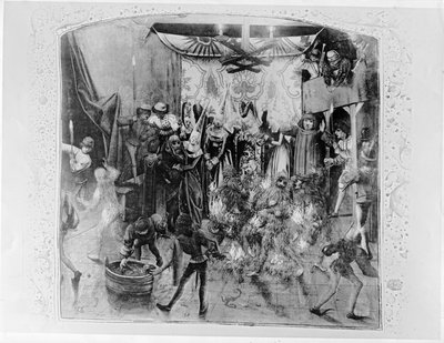 Bal des Ardents, Charles VI being saved by the Duchess of Berry after Louis of Orleans set fire to the dancers costumes, from Froissart