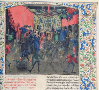 Bal des Ardents, Charles being saved by the Duchess of Berry after Louis of Orleans set fire to the dancers
