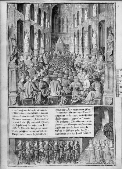 How Pope Urban II Preached the Reconquest of the Holy Sepulchre Church at the Council of Clermont-Ferrand, Illustration from Les Passages d