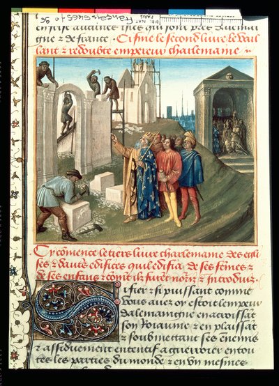 Construction of the Church at Aix La Chapelle by Charlemagne (742-814) by French School