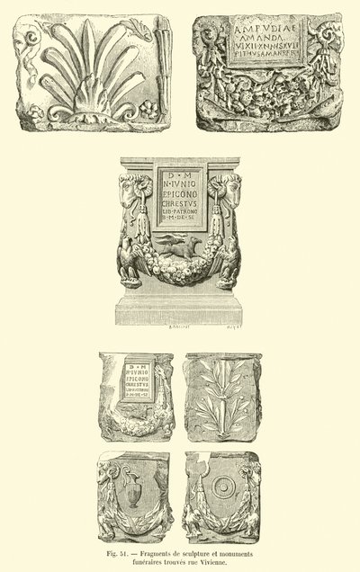 Fragments of Sculpture and Funerary Monuments Found on Rue Vivienne by French School