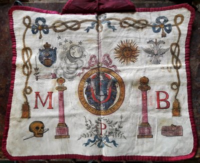 Freemasonry: apron in leather of master mason decorated with symbols and emblems of Freemasons by French School