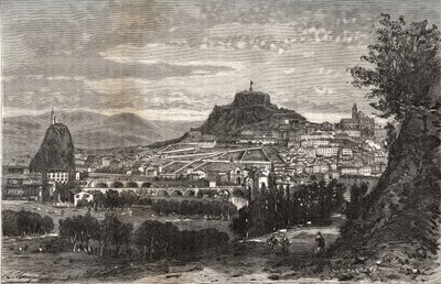 France, Auvergne, Haute-Loire (43), Le Puy en Velay - engraving in La France illustree: geography, history, statistical administration by V.A. Malt-Brown. 1884 by French School