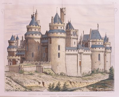 Pierrefonds Medieval Castle, Restored by Violet le Duc, from Moniteur des Architectes, Engraving by French School