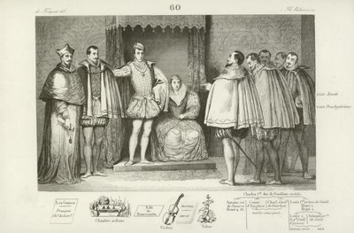 Francis II of France informing deputies of parliament that he has chosen his uncles, the Duke of Guise and Charles, Cardinal of Lorraine, to govern for him, 1559 by French School