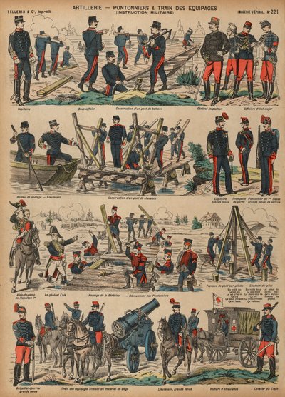 French Army artillery building pontoon bridges by French School