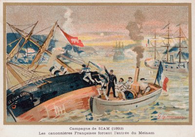 French Gunboats at Paknam, Siam by French School