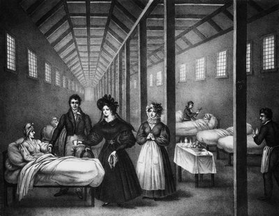 French Queen Marie Amelie Visiting a Hospital, June 1832 (engraving) by French School