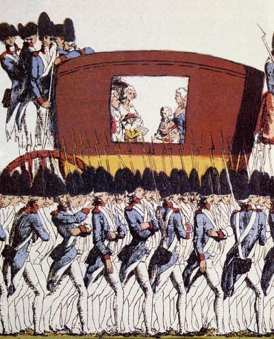 French Revolution: Return of the Royal Family to Paris on 25 June 1791 After the Arrest in Varennes on 20 and 21 June 1791. Eau-forte Coloriee Anonymous 1791 Sun. 23.2x34.6 Paris, Musee Carnavalet by French School