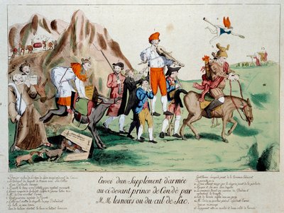 French Revolution: a supplement of reinforcements composed of members of the crippled clergy was sent to the army of Prince Louis V Joseph of Bourbon-Conde (1736-1818) stationed on the banks of the Rhine after the emigration due to the Revolution by French School