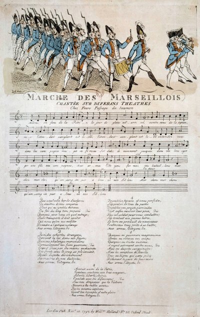 French Revolution: score of La marche des Marseillois by Claude Balbastre (1724-1799), variation on the theme of the Marseillaise, the French national anthem. November 1792 Paris, Bibliotheque de l