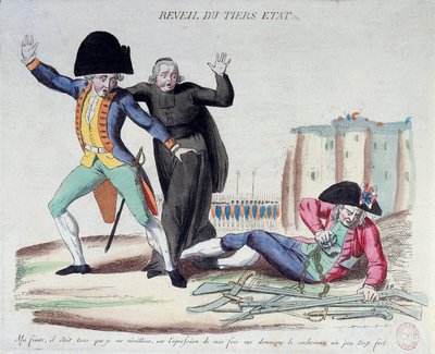 French Revolution: the awakening of the Third Estate (Third Estate). Cartoon on the three orders. He freed himself from his chains under the frightened eyes of the army and the clergymen. French print from 1789. Paris, B.N. by French School