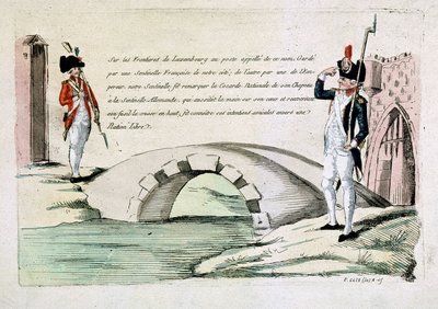 French and Luxembourg Customs Officers Greeting Each Other Amicably (Late 18th Century) by French School