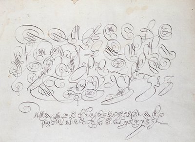 French calligraphy: Plate of capital, engraving of Frisius, calcographer of the king by Robert Vignon in the garden of writing around 1600 by French School