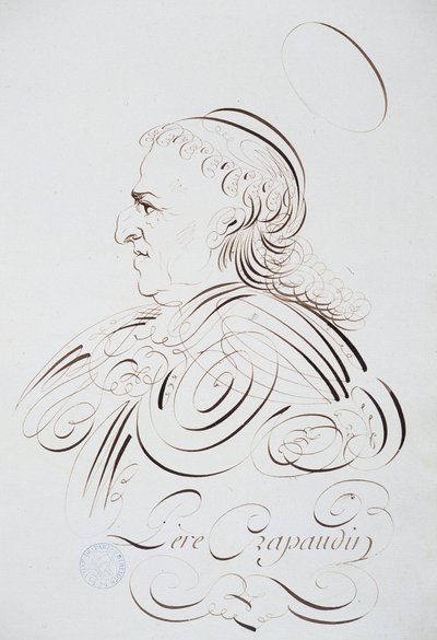 French calligraphy: Portrait of Father Crapaudin by Bernard of Paris around 1780. Historical library of the city of Paris. by French School