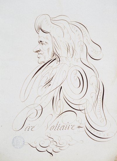 French calligraphy: Portrait of Father Voltaire by Bernard de Paris around 1780. Historical library of the city of Paris by French School