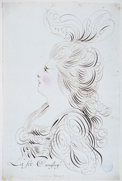 French calligraphy: Portrait of the princess of Polignac enhanced by watercolour by Bernard de Paris around 1780. Historical library of the city of Paris by French School