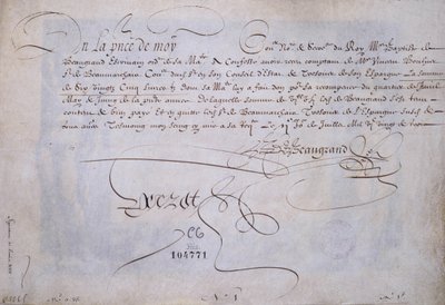 French calligraphy: Recu in favour of Bernard de Beaugrand delivered on 2 July 1623. Historical library of the city of Paris by French School