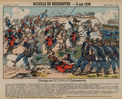 French cuirassiers charging Prussian infantry at the Battle of Reichshoffen, Franco-Prussian War, 6 August 1870 by French School