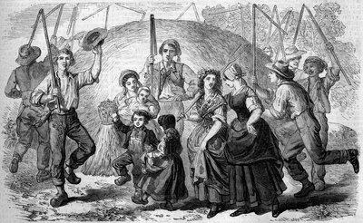 French custom: songs and dances of peasants around the last buckwheat sheaf of the crop. Conde sur Noireau, Calvados (14) by French School