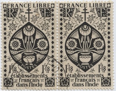 French establishments in India - FRANCE LIBRE and Cross of Lorraine - Stamp 1942 by French School