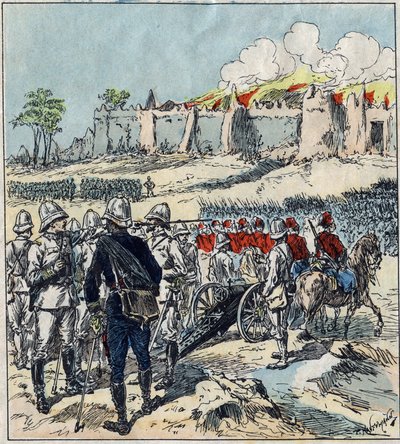 French expedition to Dahomey (present-day Benin). General Dodds forming his columns of attack before Abomey by French School