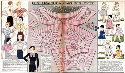 French fashion for the summer of 1934: feminine fashion (blouses) and childish fashion (dresses and costumes). In 